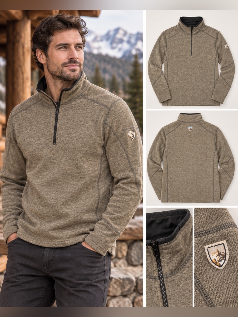Kuhl Pullover Men's Medium Brown Heather Quarter Zip Fleece Outdoor Hiking